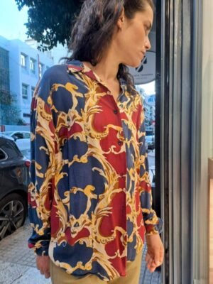 vintage crazy patterned shirt (blue, burgundy, ochre, terracotta, cream)