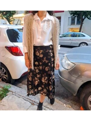 90's vintage black floral mermaid midi skirt(black,brown,beige)