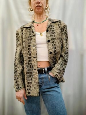 vintage animal print blazer buttoned up