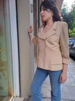 vintage cream blazer double breasted with lacy sleeves
