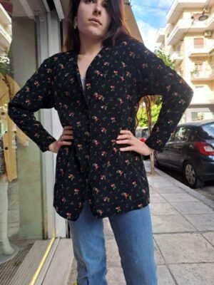 vintage black corduroy floral jacket buttoned up
