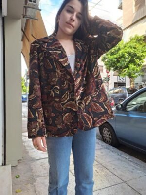 vintage black floral blazer with shiny details