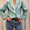 vintage silk waisted cropped blazer in mint green