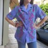 vintage lilac blazer with floral cross stich on the front part and the sleeves