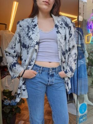 vintage patterned blue & white blazer