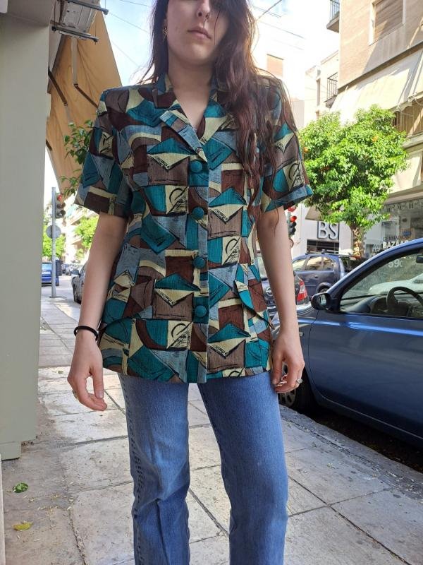 vintage linen crazy patterned blazer(brown,green,light blue,khaki)