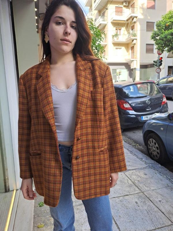 vintage pure wool plaid blazer(orange,khaki,lime,red) - Image 2