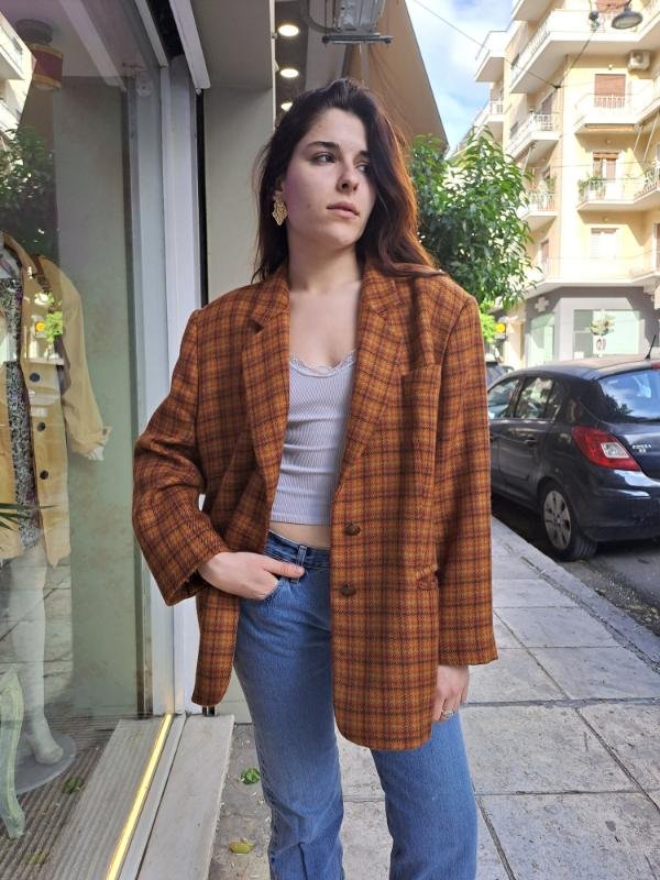 vintage pure wool plaid blazer(orange,khaki,lime,red) - Image 3