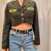 vintage black short jacket with green details