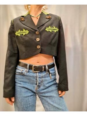 vintage black short jacket with green details