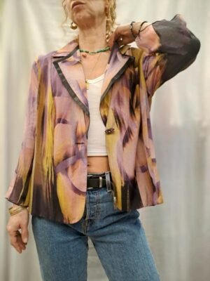 vintage patterned blazer with sheer sleeves(ochre,olive,dusty pink,dusty purple)