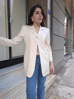 vintage creamy floral embossed long jacket