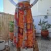 90's vintage midi patterned loose fit floral skirt (orange,yellow,brown, burgundy,green)