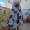 90's vintage maxi patterned skirt buttoned(light grey, black,beige)