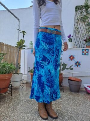 90's vintage midi azure blue floral skirt