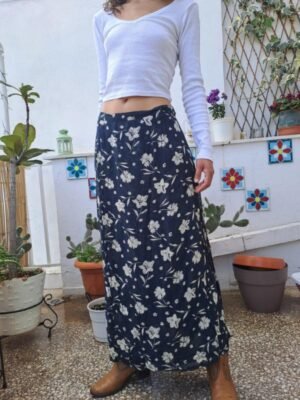 90's vintage maxi floral dark blue skirt