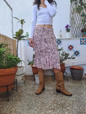 90's vintage midi mermaid floral skirt in dusty pink