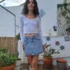 vintage super mini denim skirt with sheer sequins