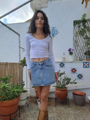 vintage super mini denim skirt with sheer sequins