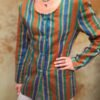 vintage stripped linen colarless blazer (copper,terracotta, blue,green)