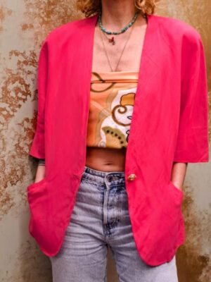 vintage silk & linen fuschia shortsleeved blazer