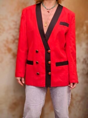 vintage red and black V neck blazer