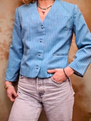 vintage ciel stripped cropped colarless blazer