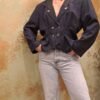 vintage blue and black stripped waisted blazer
