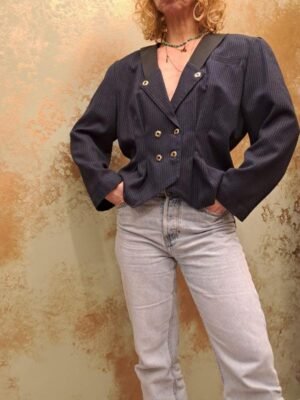 vintage blue and black stripped waisted blazer