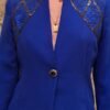 vintage royal blue waisted blazer with embroidery and sequin details