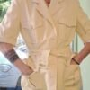 vintage cotton safari blazer in pastel yellow