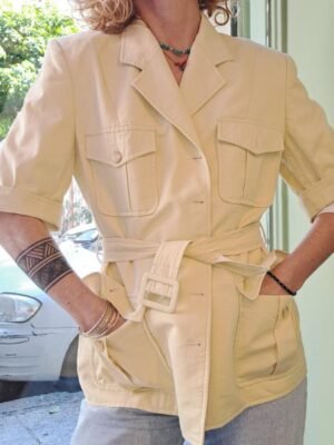 vintage cotton safari blazer in pastel yellow
