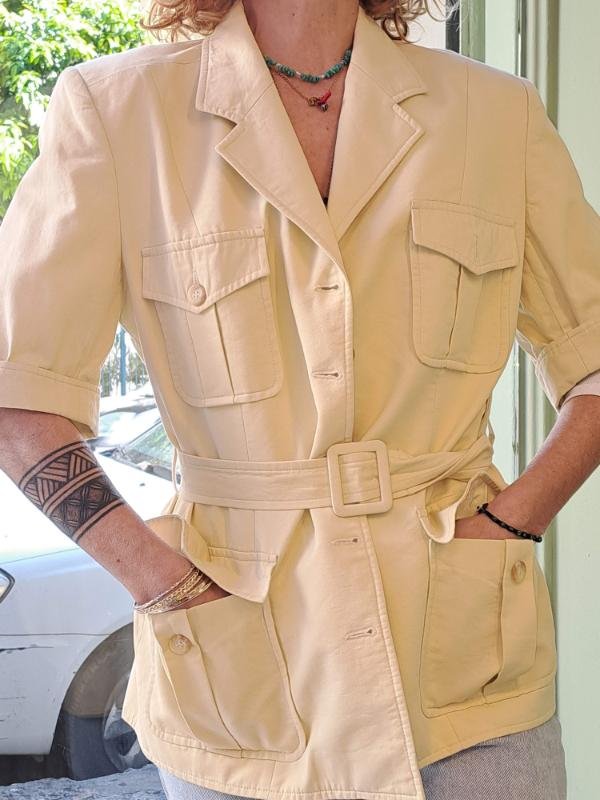 vintage cotton safari blazer in pastel yellow - Image 3