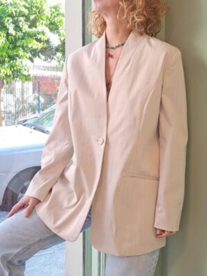 vintage long stripped blazer in beige color