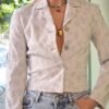 vintage cropped floral embossed blazer ice white and silver flowers