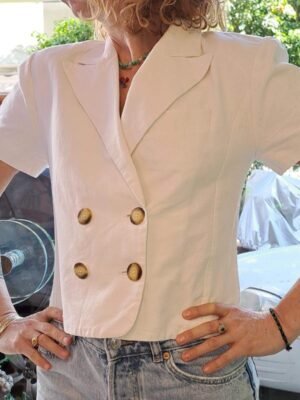 vintage cropped off white short sleeved blazer