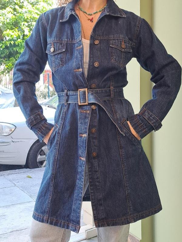 vintage denim trenchcoat - Image 2