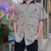vintage light khaki men/unisex shirt wιth large pockets