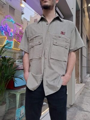 vintage light khaki men/unisex shirt wιth large pockets