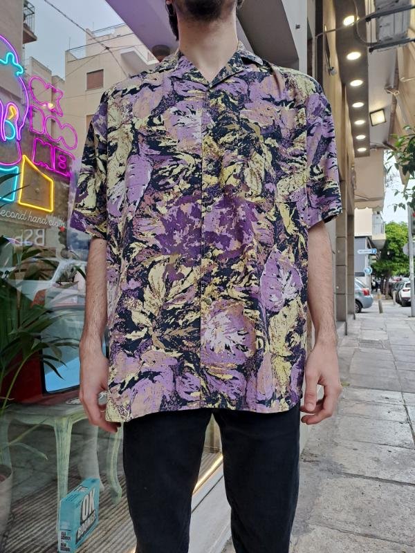 vintage unisex crazy patterned shirt (purple, lilac, yellow)
