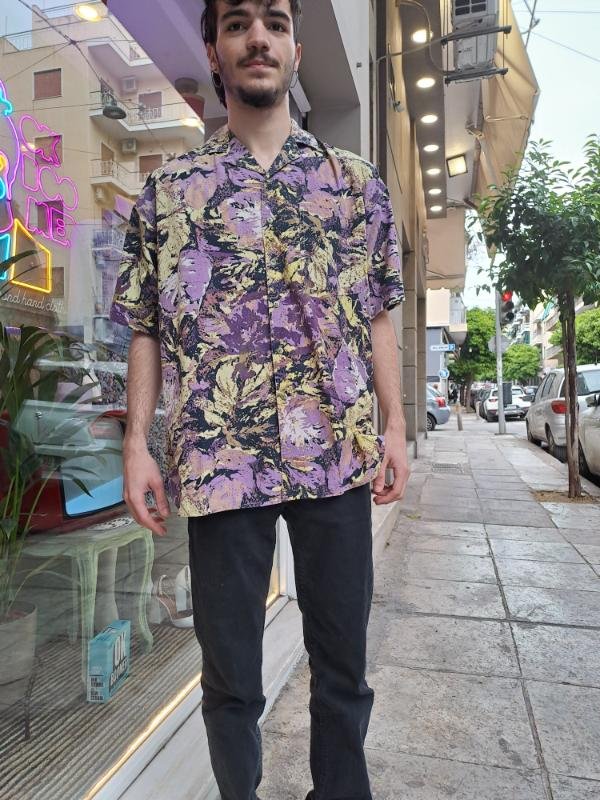 vintage men/unisex crazy patterned shirt (purple, lilac, yellow) - Image 3
