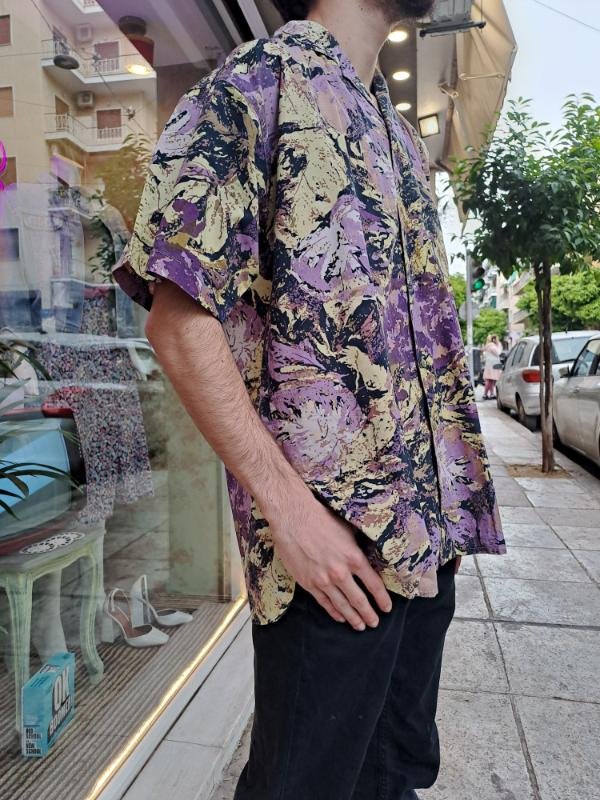 vintage men/unisex crazy patterned shirt (purple, lilac, yellow) - Image 2