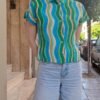 vintage stripped shirt( (blue,green,yellow,white)