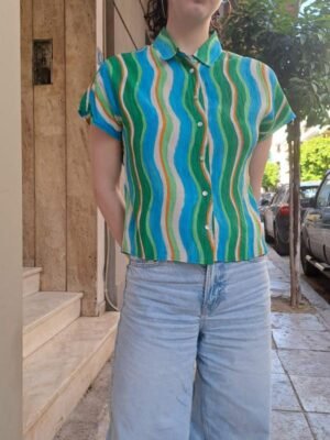 vintage stripped shirt( (blue,green,yellow,white)