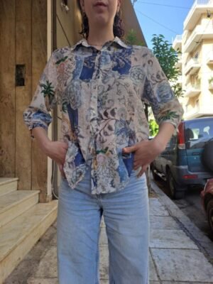 vintage floral shirt (shades of blu,grey,green,yellow)