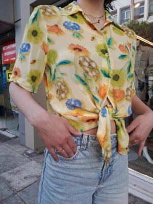 vintage sheer yellow floral shirt