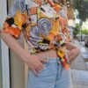vintage crazy patterned shirt (orange,peach,apricot,yellow,grey,white)