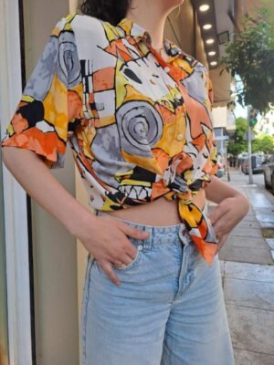 vintage crazy patterned shirt (orange,peach,apricot,yellow,grey,white)