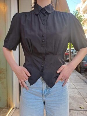 vintage black waisted shirt with accentuated shoulders