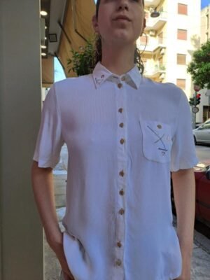 vintage white shirt with cross stitch details